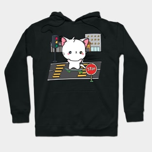 Funny angora cat is on a skateboard Hoodie